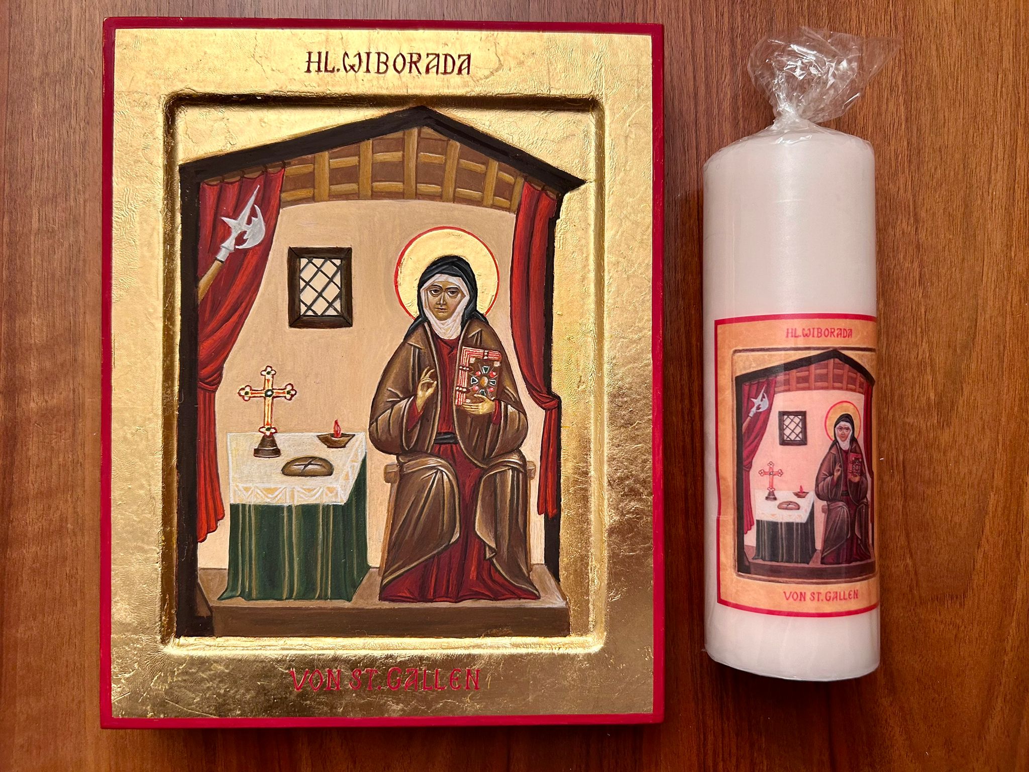 Wiborada-Kerze und Karte